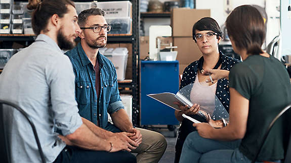 Employees having a meeting.