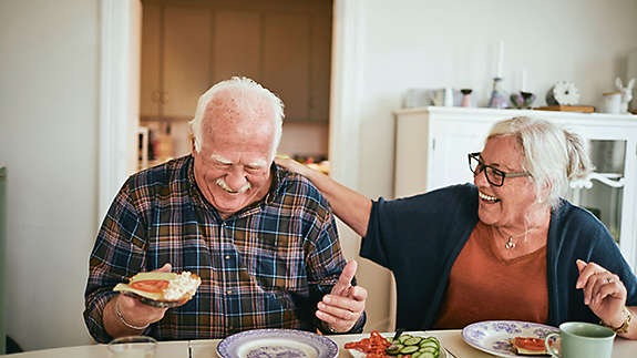 Close up of a senior couple having breakfast