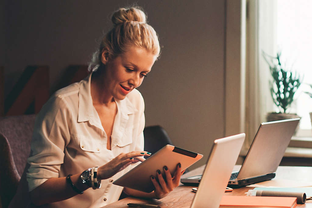 Woman working on a laptop