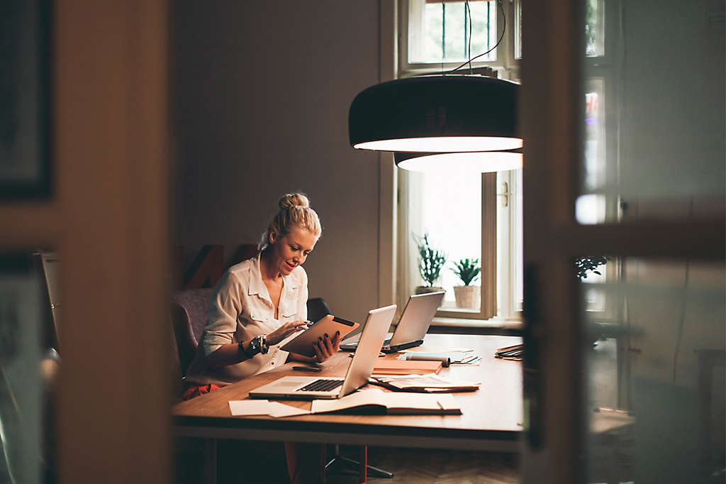 Women working at her desk