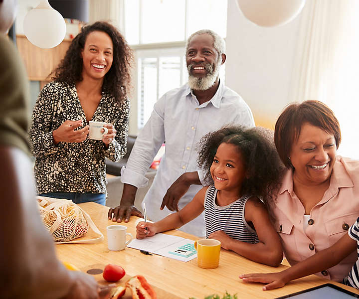 Family having breakfast in kitchen