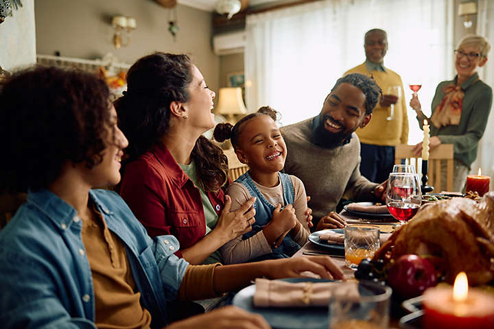 A family eating thanksgiving dinner