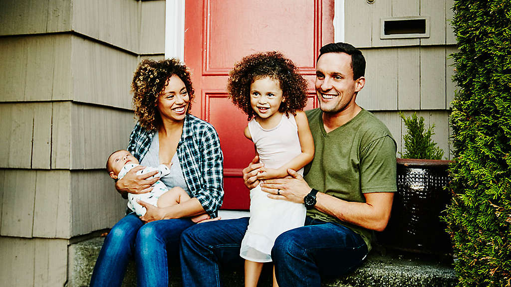 Family sitting on steps