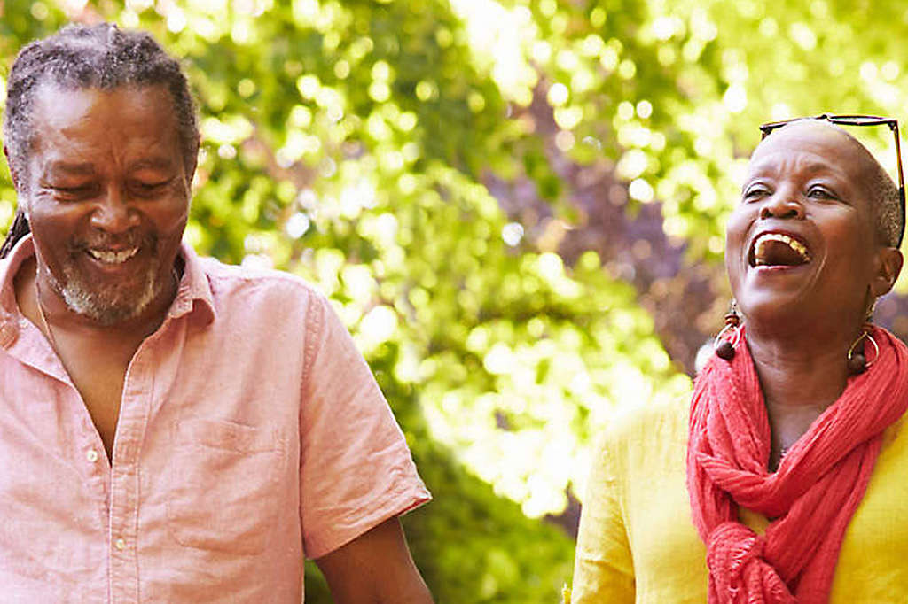 Couple walking and smiling