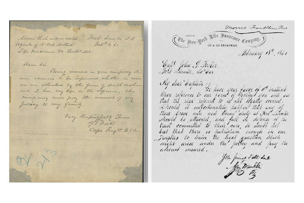 Image of Civil War-era correspondence between policy owner and New York Life. 