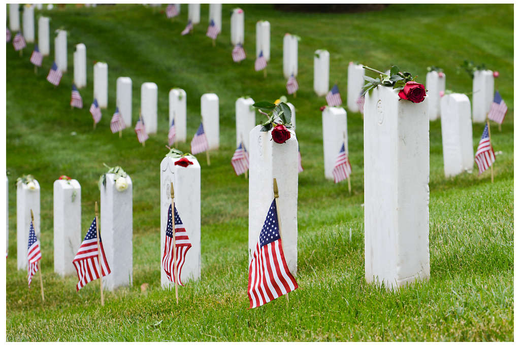 Memorial Day-tombstones with flags
