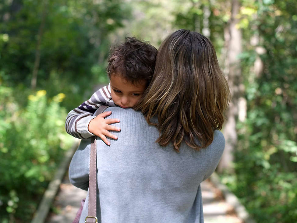 Mom walking with son