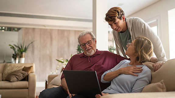 Grandparents talking to grandson