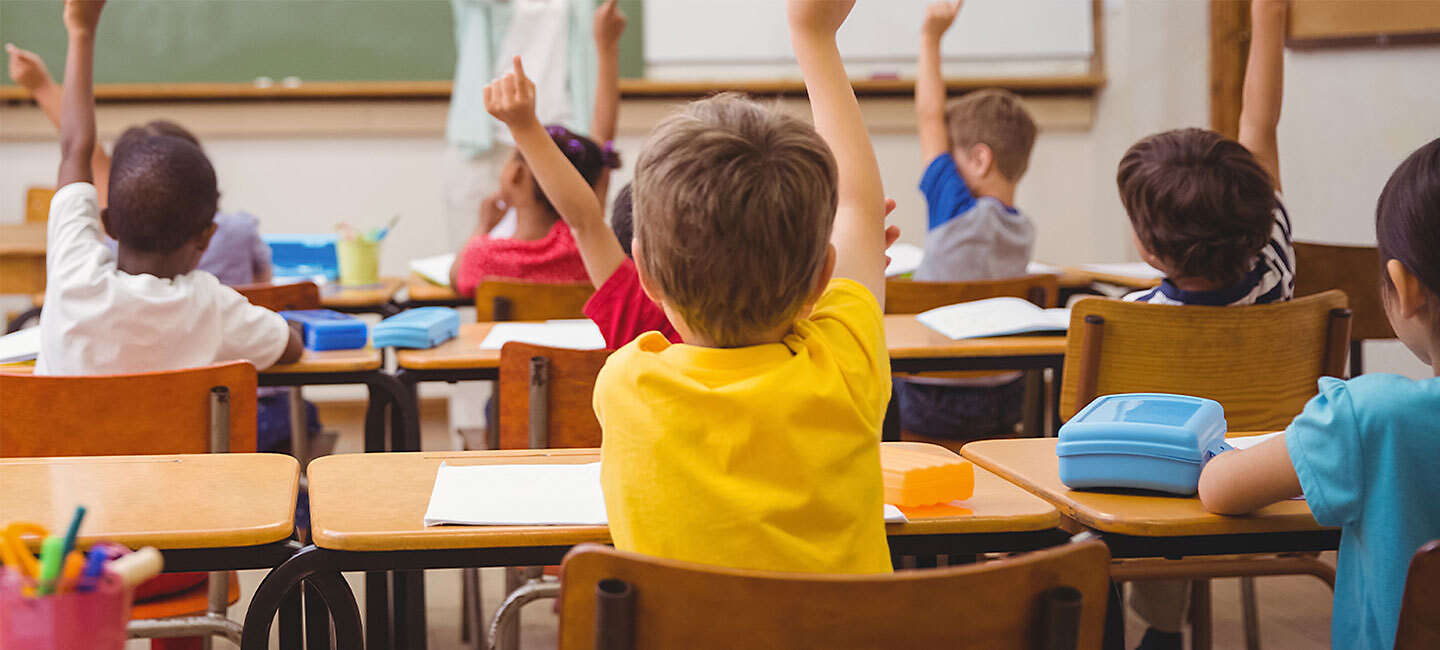 School children raising hands