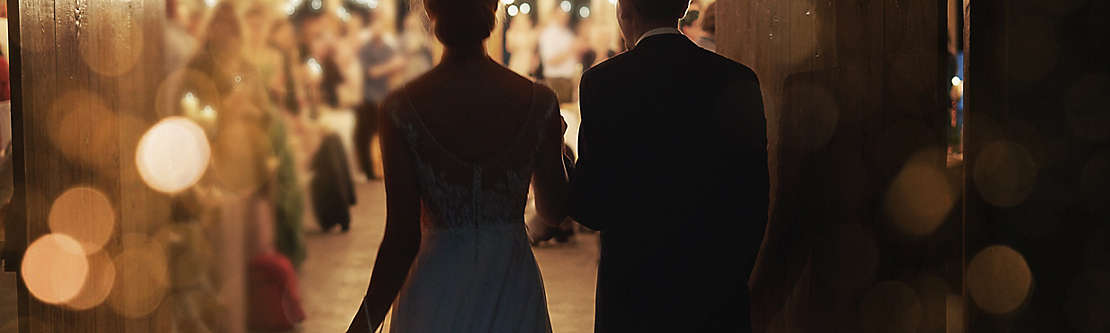 Couple makes grand entrance into marriage.