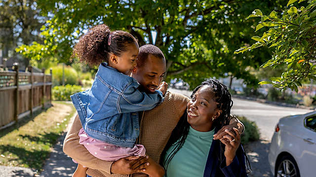 Daughter father mother looking at each other