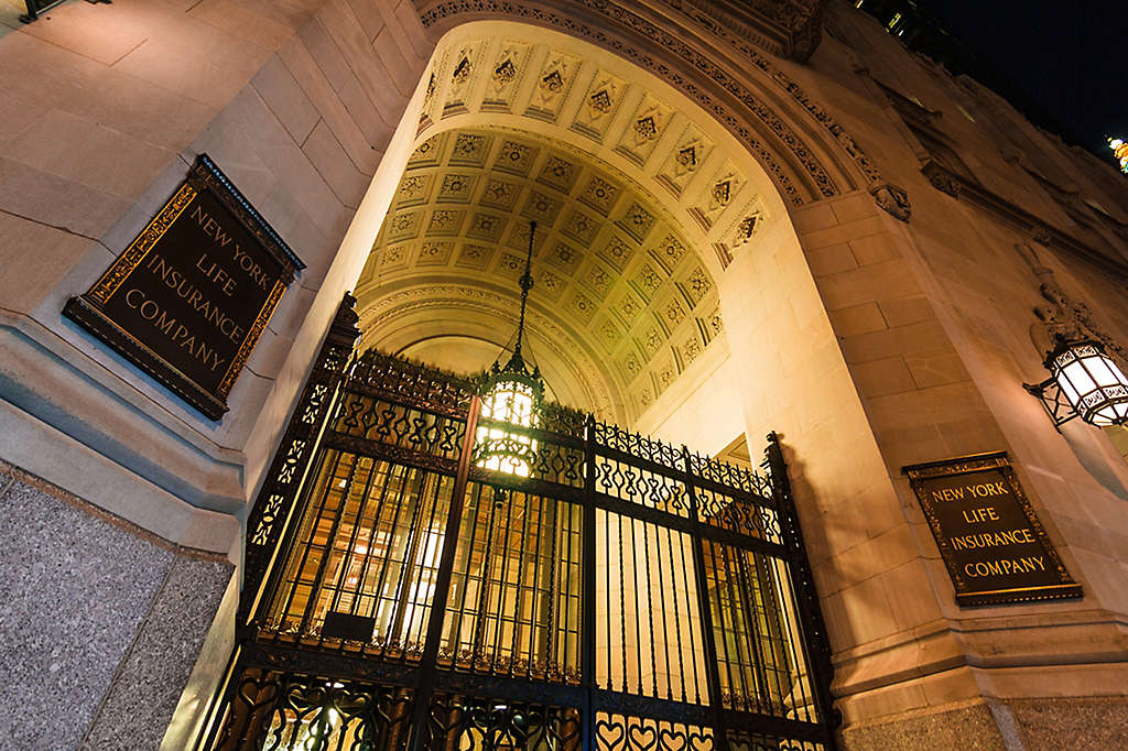 Image of New York Life Home Office building bronze gates.