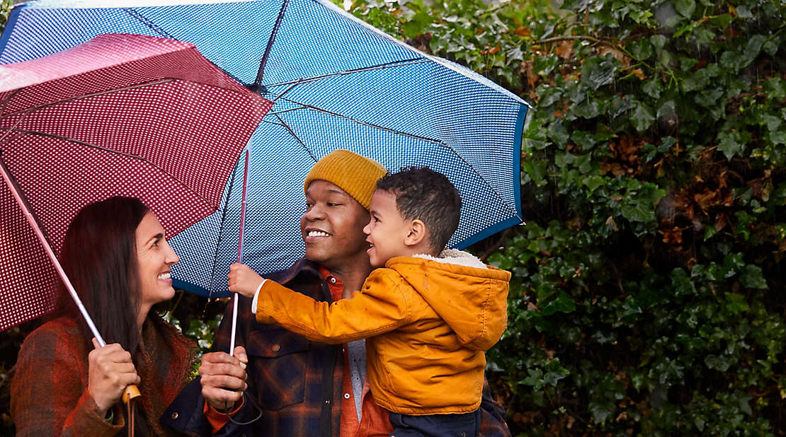 family under umbrella