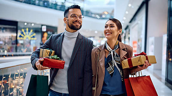 A couple shopping in a mall