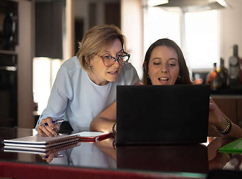 Parent working on finances