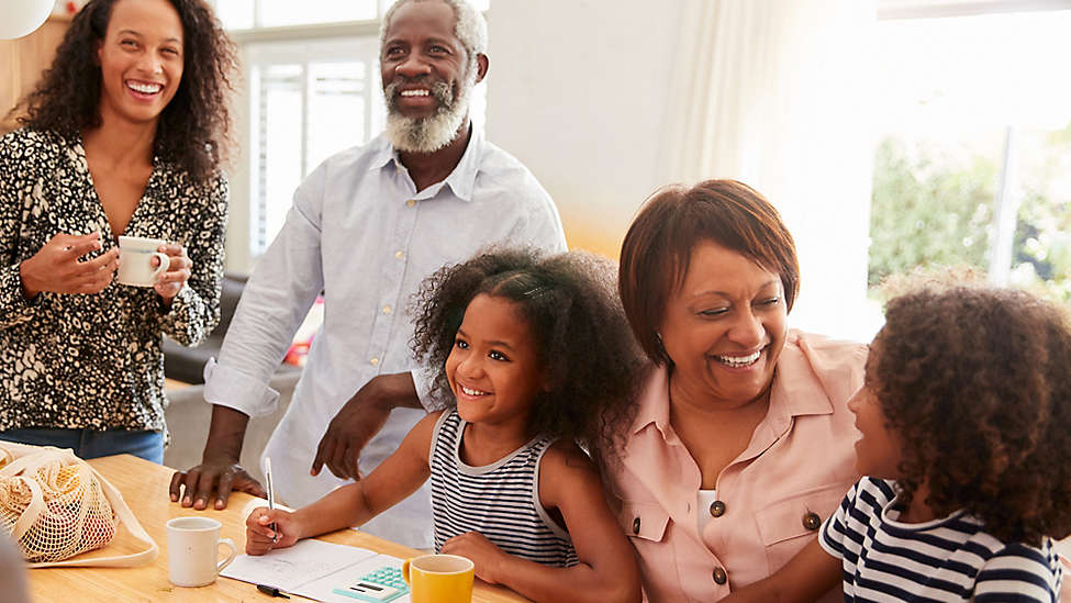 Family having breakfast in kitchen