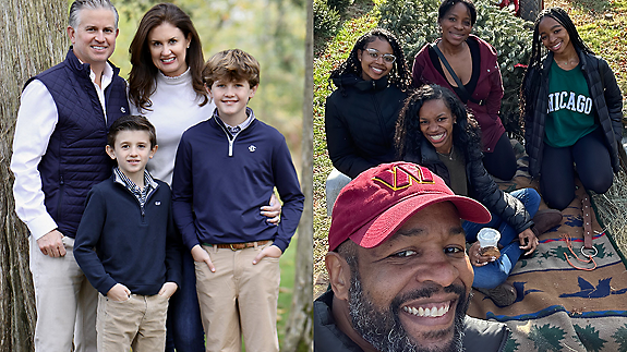 Left: Colleen Cooney and her family. Right: Imari Marcel and his family.