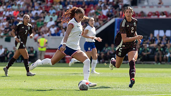 Women playing soccer