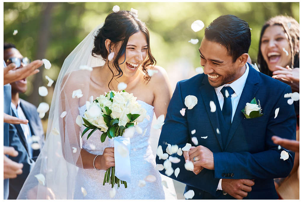 A bride and groom at their wedding