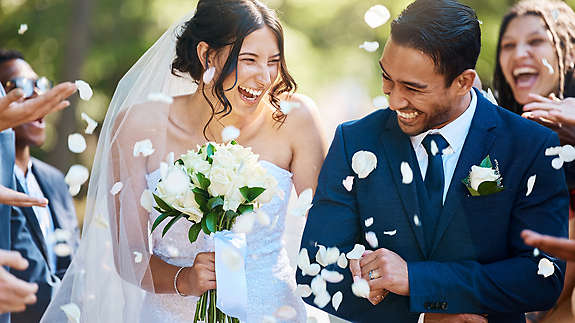 A bride and groom on their wedding day