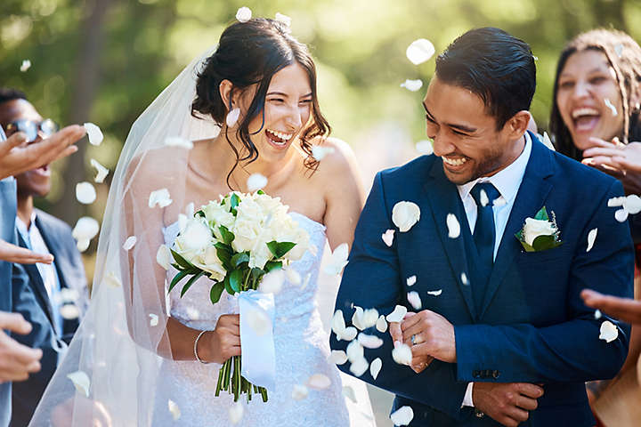 A bride and groom at their wedding