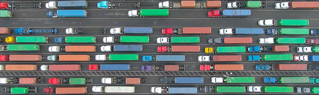 Aerial truck traffic dock California