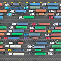 Aerial truck traffic dock California