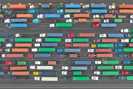 Aerial truck traffic dock California
