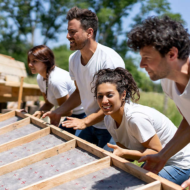 volunteers working on construction project