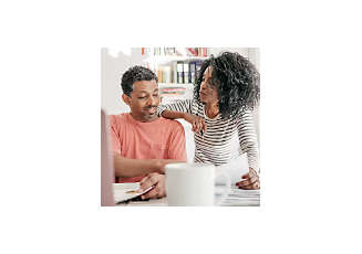 couple doing bills at home