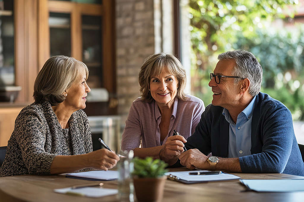 Couple meeting with agent to protect retirement savings against inflation