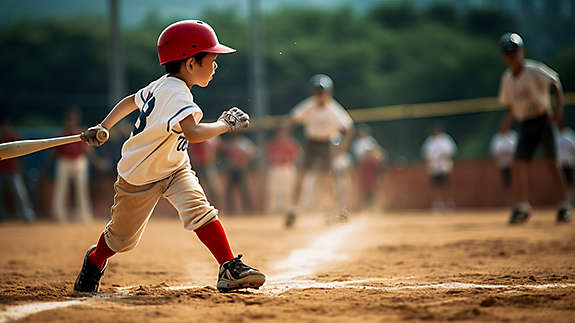 Group of friends playing baseball on a sunny day at a green field