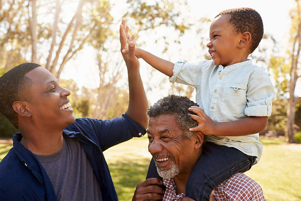 Men and child enjoying the outdoors