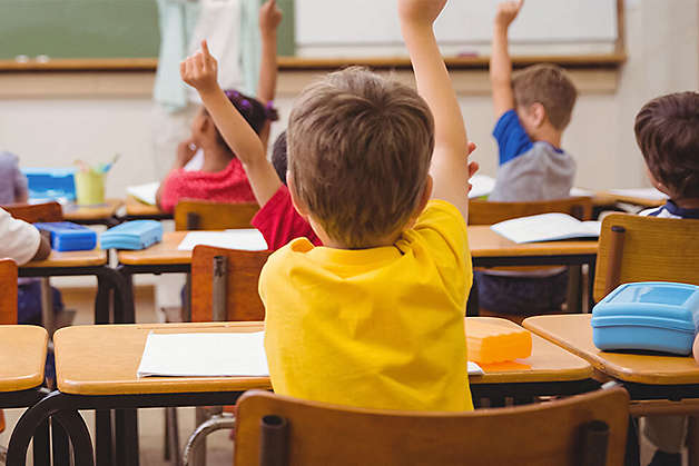 School children raising hands