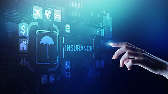 A hand pointing to insurance icons