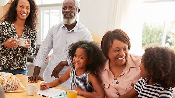 Family having breakfast in kitchen