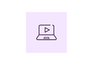icon of a laptop with play symbol showing on screen in purple