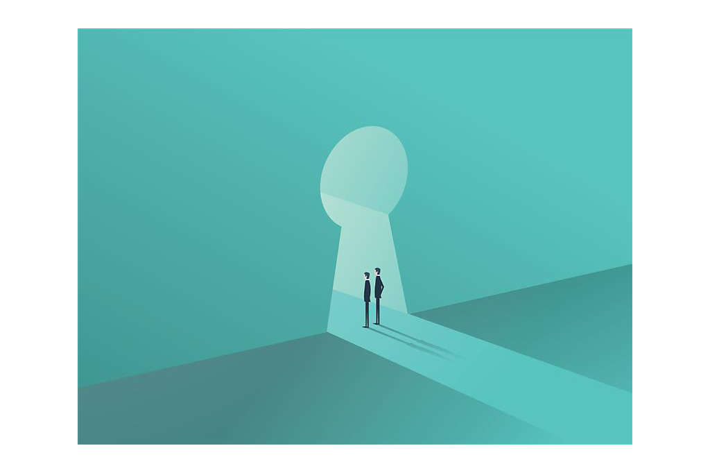 People looking through a keyhole