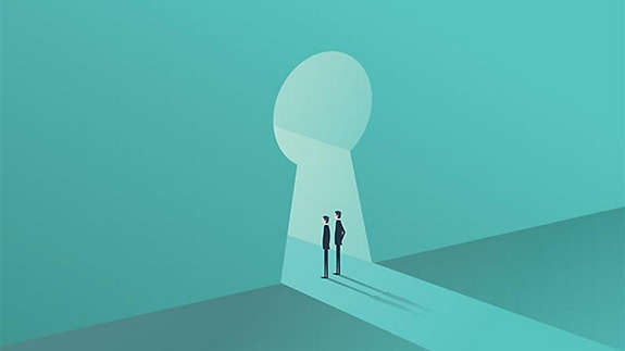 People looking through a keyhole