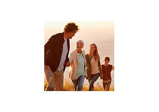 family outside walking upwards